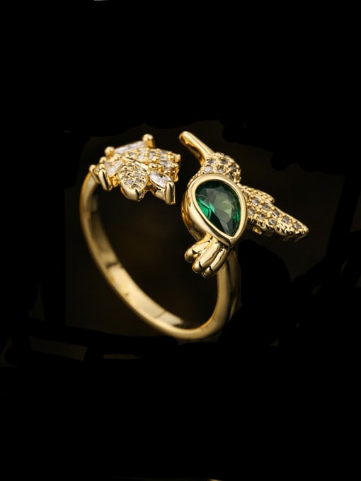 AOG Brass Glass Stone Bird Vintage Band Ring 0
