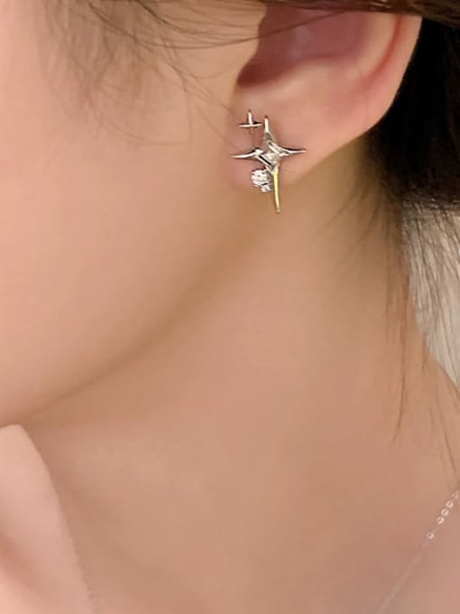 Steel color ED00593 Brass Cubic Zirconia Black Star Dainty Stud Earring