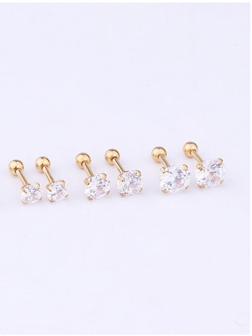 HISON Stainless steel Cubic Zirconia Round Hip Hop Stud Earring 3