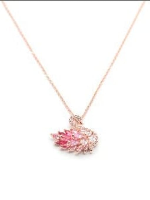 Rose Gold Gradual Red Brass Cubic Zirconia Pink Swan Dainty Necklace