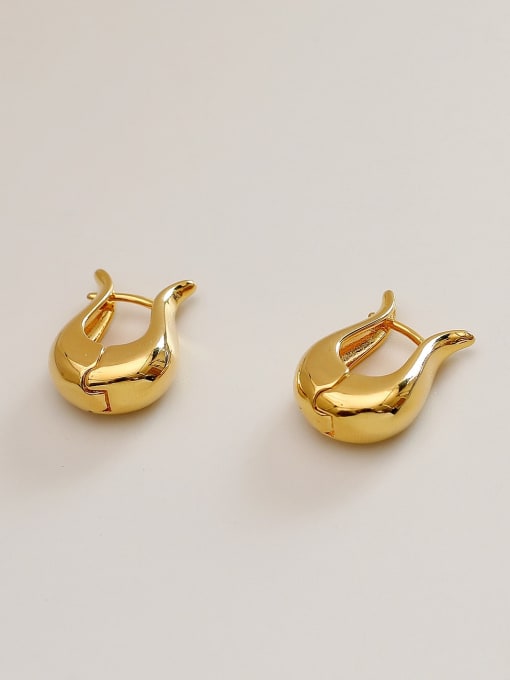 18K Gold Brass Smooth Geometric Ethnic Huggie Trend Korean Fashion Earring