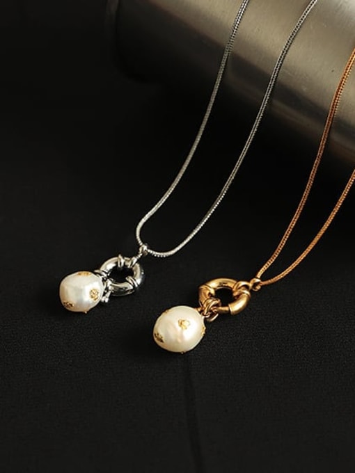ACCA Brass Freshwater Pearl Geometric Vintage Necklace 1