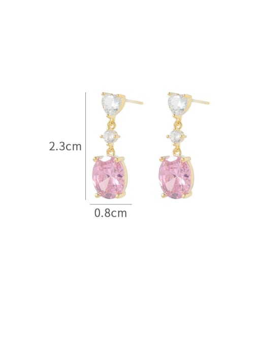 YOUH Brass Cubic Zirconia Pink Geometric Dainty Stud Earring 3