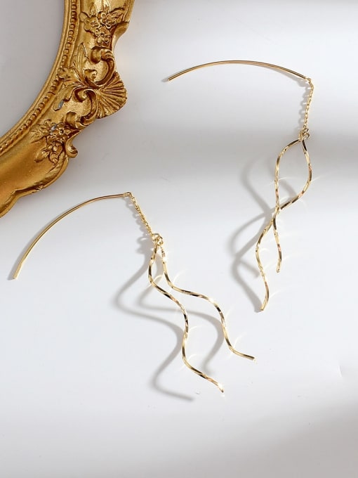 HYACINTH Copper  Minimalist Long Ear Line Threader Trend Korean Fashion Earring 3