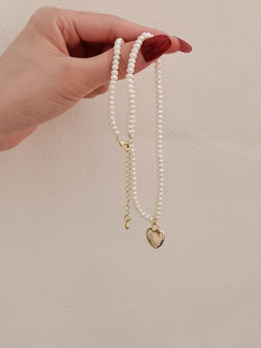 HYACINTH Brass Imitation Pearl Heart Vintage Necklace 1