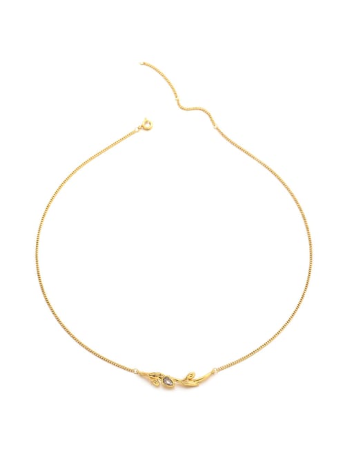 golden Brass Cubic Zirconia Flower Minimalist Necklace