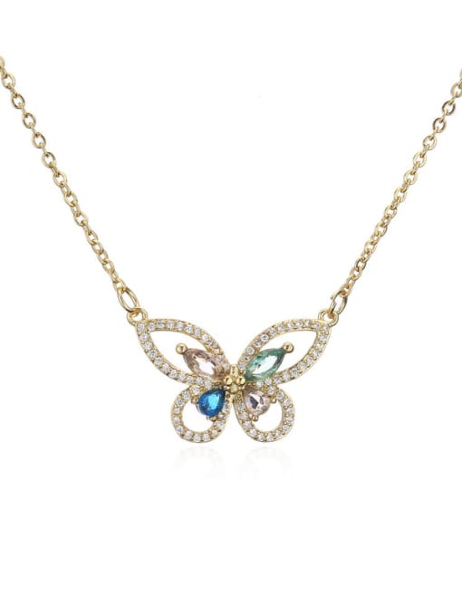 21080 Brass Cubic Zirconia Vintage Butterfly  Pendant Necklace