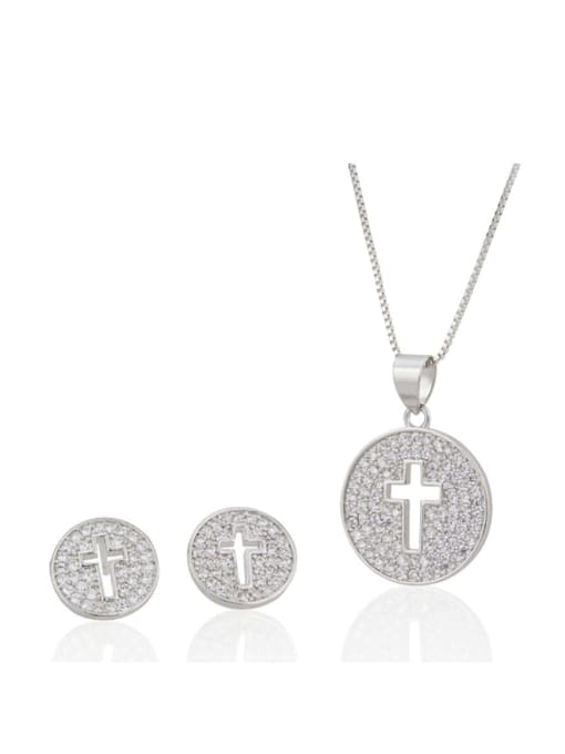 renchi Brass Cross  Cubic Zirconia Earring and Necklace Set 0