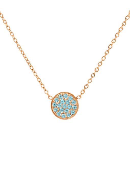 December Lake Blue Rose Gold Stainless steel Cubic Zirconia Round Minimalist Necklace