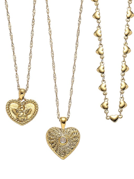 ACCA Brass Cubic Zirconia Heart Vintage Necklace