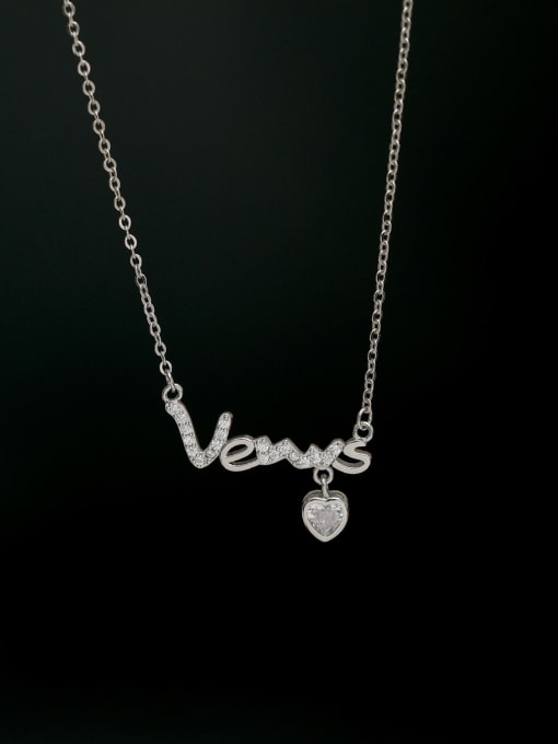 Palladium White K Necklace Brass Cubic Zirconia Heart Dainty Necklace