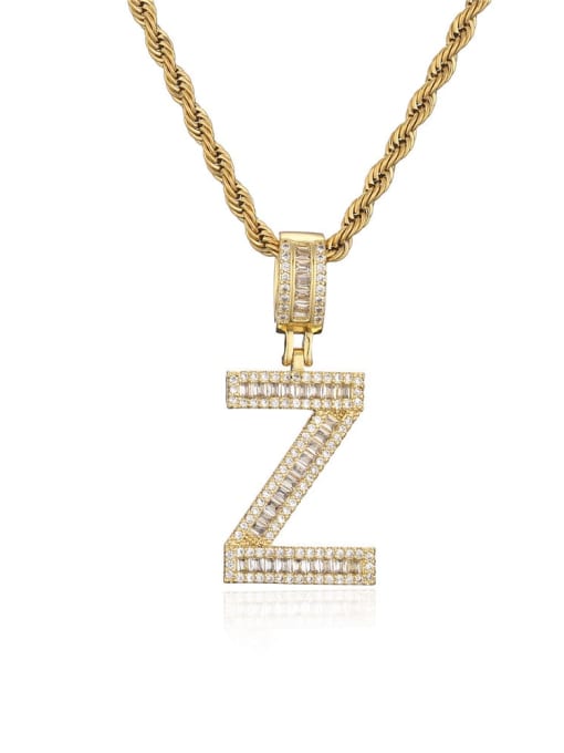 Z Brass Cubic Zirconia  Vintage  Letter  Pendant Necklace