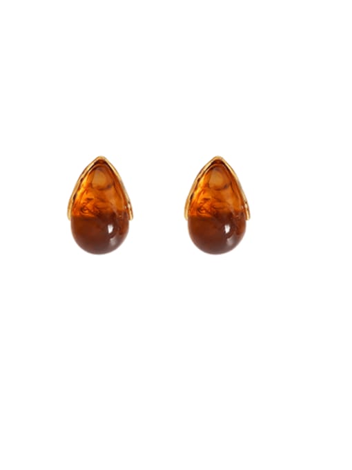 ZRUI Brass Resin Water Drop Minimalist Stud Earring 0