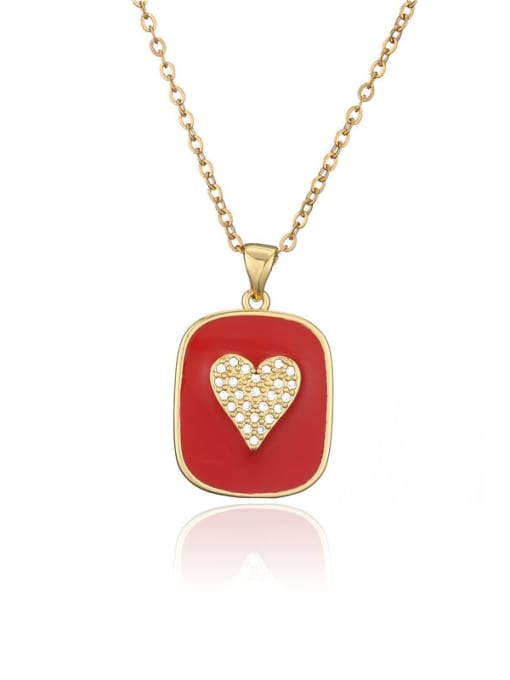 red Brass Cubic Zirconia Heart Vintage Necklace