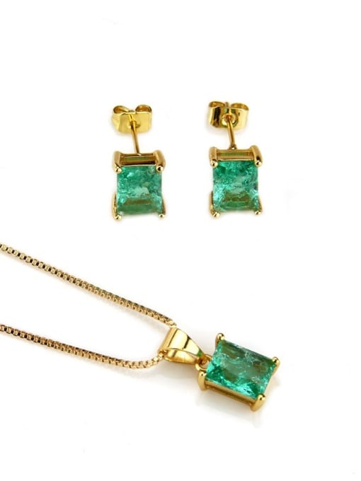 renchi Brass Rectangle  Cubic Zirconia Earring and Necklace Set 4