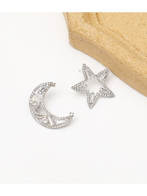 white K Copper Cubic Zirconia Star Moon Dainty Stud Trend Korean Fashion Earring