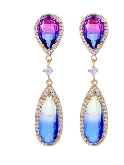 Spinel blue discoloration Brass Cubic Zirconia Water Drop Luxury Cluster Earring
