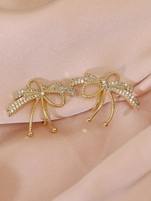 14k gold Brass Cubic Zirconia Bowknot Trend Stud Earring