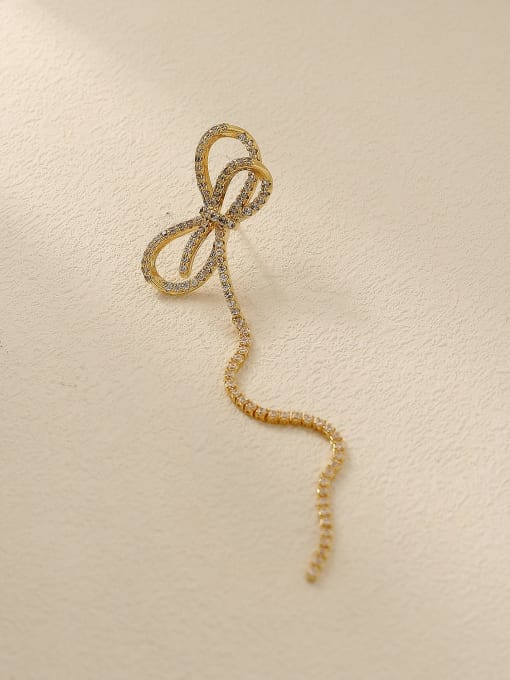 HYACINTH Brass Cubic Zirconia Bowknot Tassel Vintage Single Trend Korean Fashion Earring 2