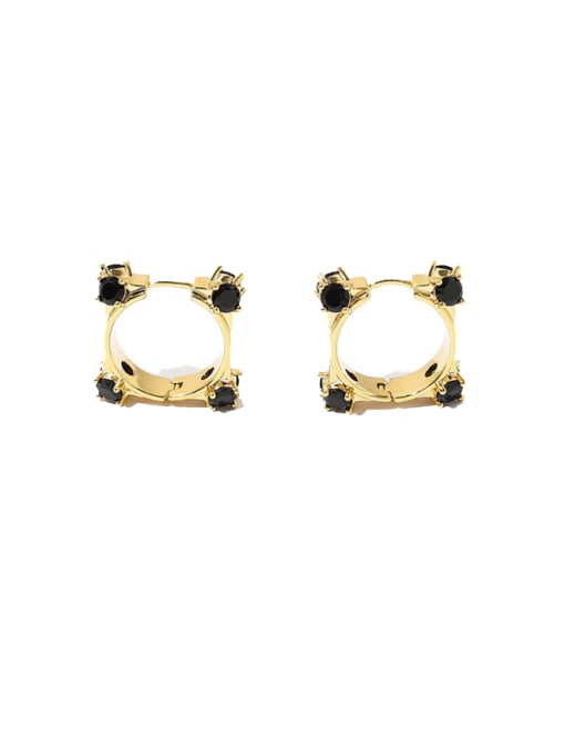 Ear buckle Brass Obsidian Geometric Minimalist Huggie Earring