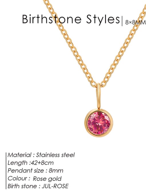 July Rose Red Rose Gold Stainless steel Cubic Zirconia Round Minimalist Necklace