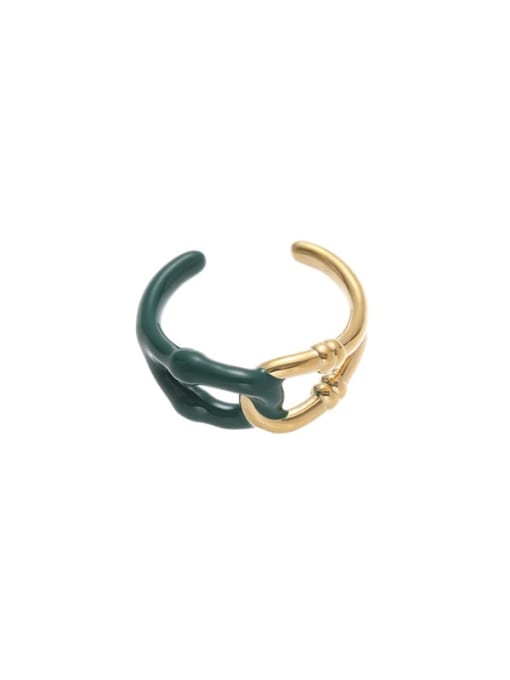 Green Dropping Oil Ring Brass Enamel Geometric Minimalist Band Ring