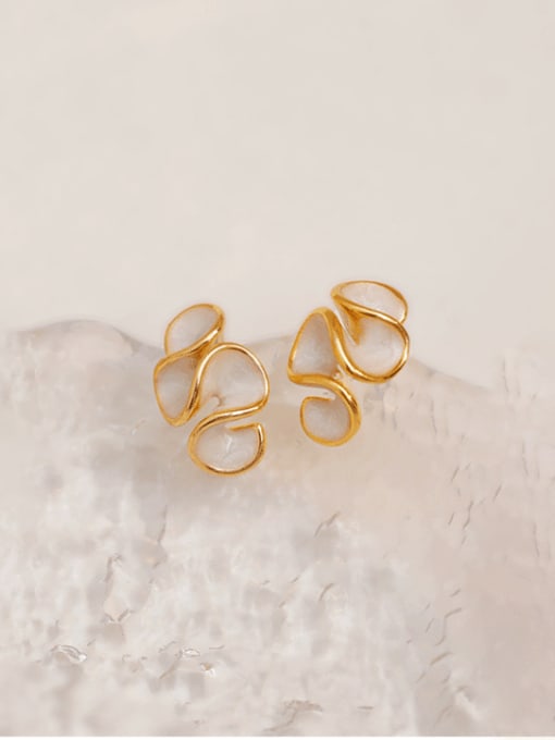 16K Gold Pearl Light White Brass Enamel Irregular Minimalist Stud Earring