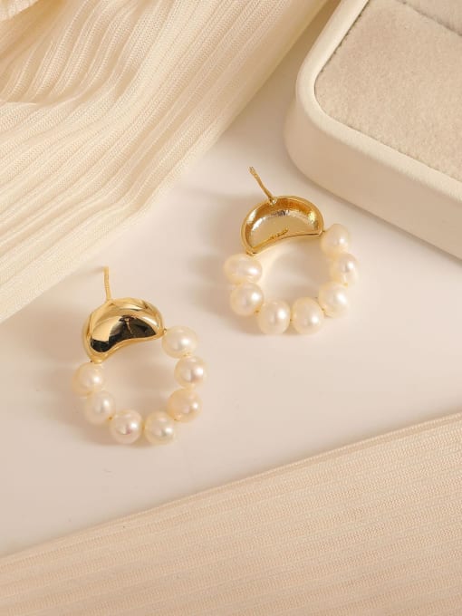 HYACINTH Brass Imitation Pearl Geometric Minimalist Huggie Earring 0