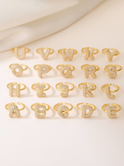 AOG Brass Cubic Zirconia Letter Minimalist Band Ring 0