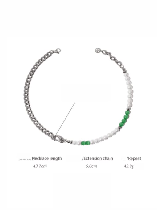 TINGS Titanium Steel Imitation Pearl Geometric Chain Vintage Beaded Necklace 4