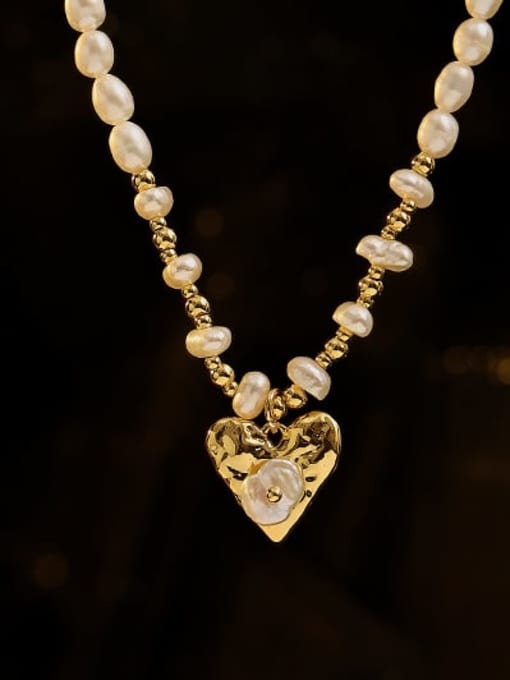ACCA Brass Imitation Pearl Heart Vintage Necklace 0