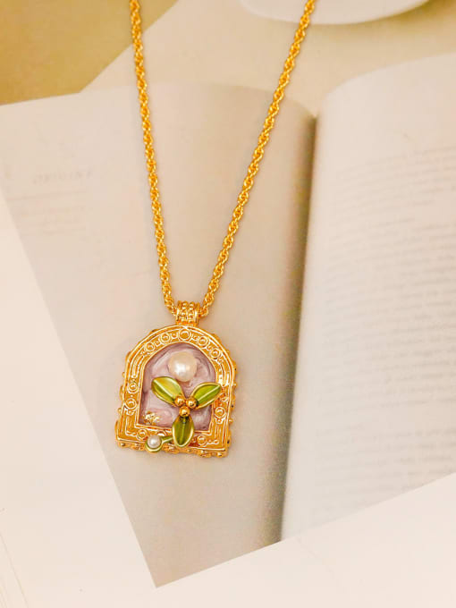 HYACINTH Brass Imitation Pearl Geometric Vintage Necklace 1