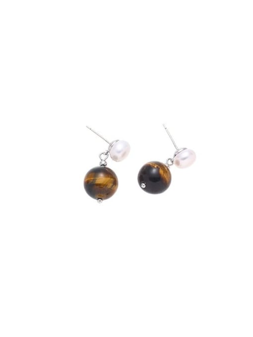 Sell in pairs according to model 11 Brass Tiger Eye Geometric Vintage Drop Earring