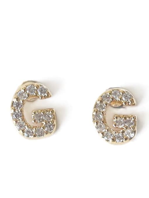 G Brass Cubic Zirconia Letter Minimalist Stud Earring