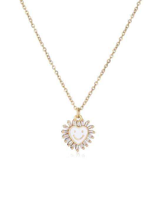 21211 Brass Cubic Zirconia Enamel Trend Heart Smiley  Pendant Necklace