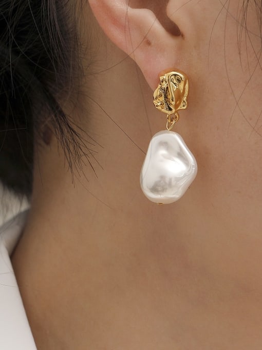 HYACINTH Brass Freshwater Pearl Geometric Minimalist Drop Trend Korean Fashion Earring 1