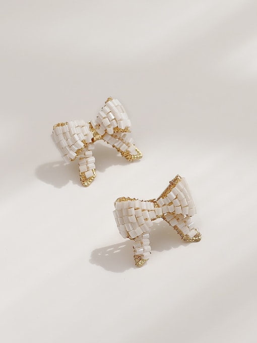 White Bow Earrings Brass Butterfly Vintage Stud Trend Korean Fashion Earring