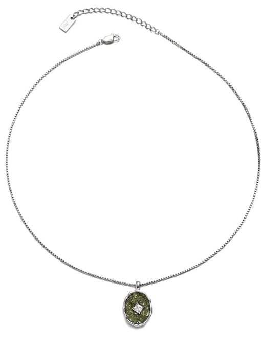 Green Pendant Brass Cubic Zirconia Green Round Vintage Necklace