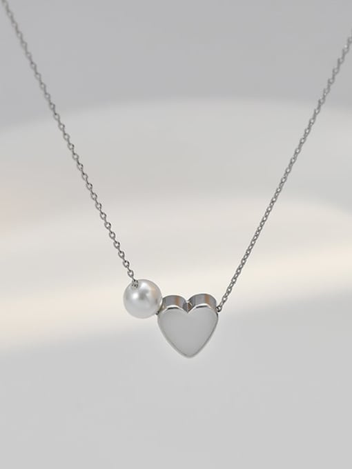 YOUH Brass Imitation Pearl Heart Dainty Necklace 1