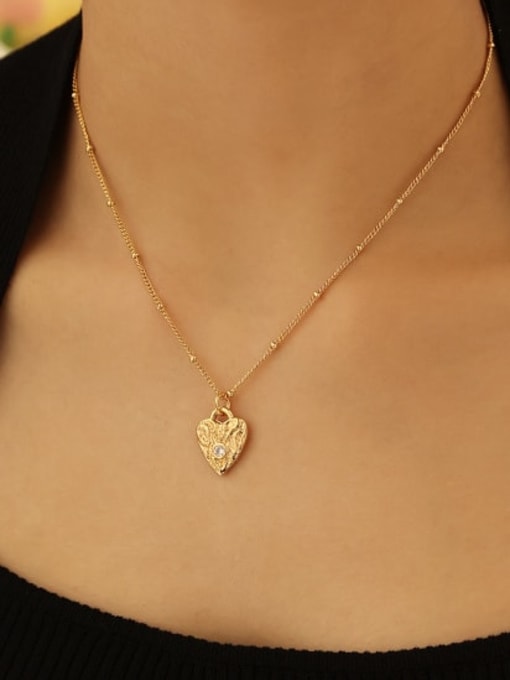 Five Color Brass  Cubic Zirconia Heart Vintage Necklace 1