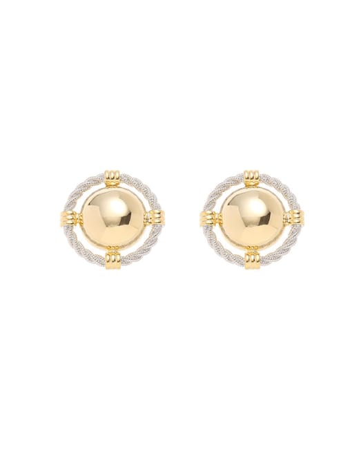Gold and white gold dual color Brass Round Hip Hop Stud Earring