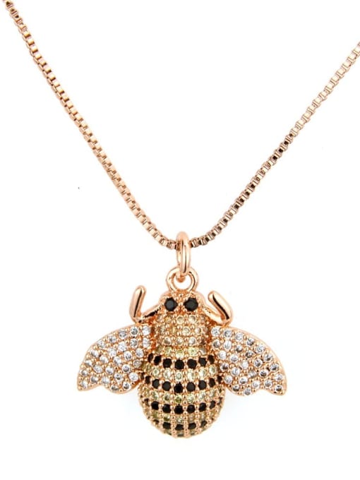 rose gold Brass cubic zirconia cut bee Pendant Necklace