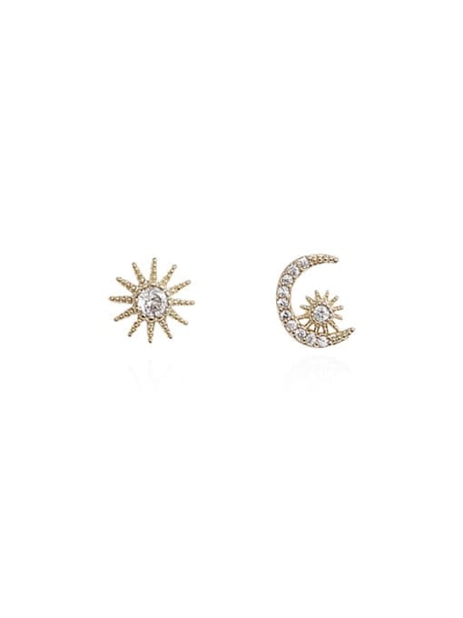 HYACINTH Brass Cubic Zirconia Asymmetry  Star Moon  Vintage Stud Trend Korean Fashion Earring 0