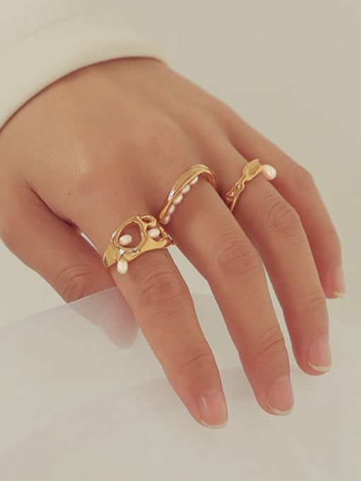 Five Color Brass Imitation Pearl Irregular Vintage Stackable Ring 1