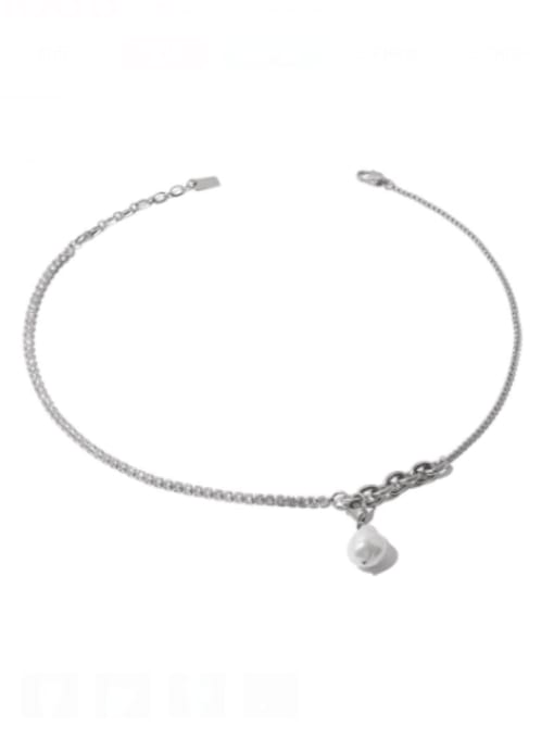 necklace (Pearl detachable) Titanium Steel Imitation Pearl Geometric Hip Hop Asymmetry Chain Necklace