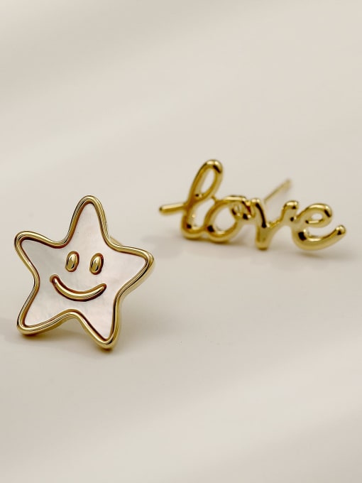 14k Gold Brass Enamel Cute Asymmetrical star letters  Stud Trend Korean Fashion Earring