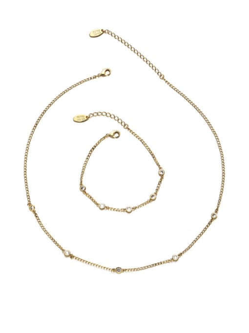 ACCA Brass Cubic Zirconia Minimalist Irregular Bracelet and Necklace Set 0