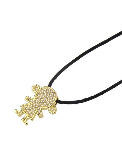 gold-plated Brass Cubic Zirconia Leather Cute Girl Pendant  necklace