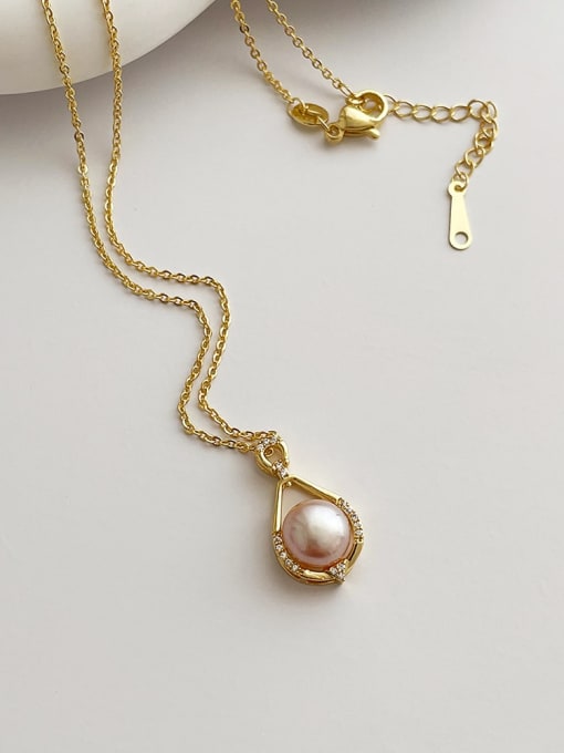 ZRUI Brass Freshwater Pearl Geometric Dainty Necklace 1