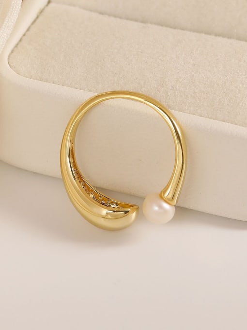 HYACINTH Brass Imitation Pearl Geometric Minimalist Band Ring 0